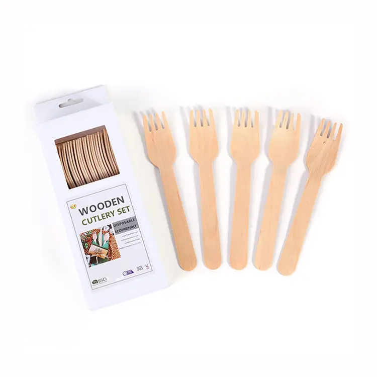 Serving custom eco-friendly Disposable Small Birch Single Use Cutlery Wooden Fork