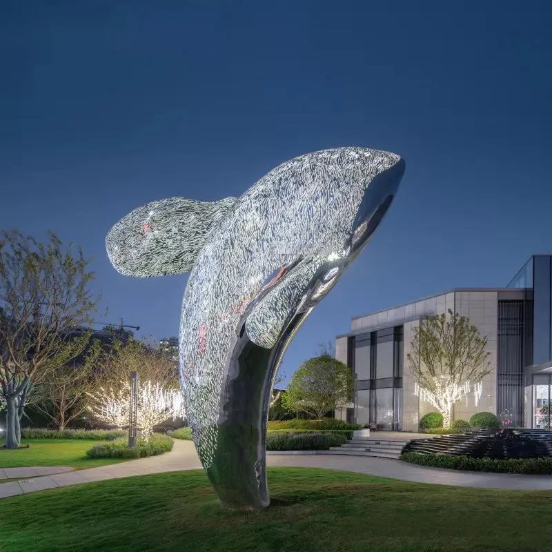 Popular outdoor large metal animal whale stainless steel sculpture