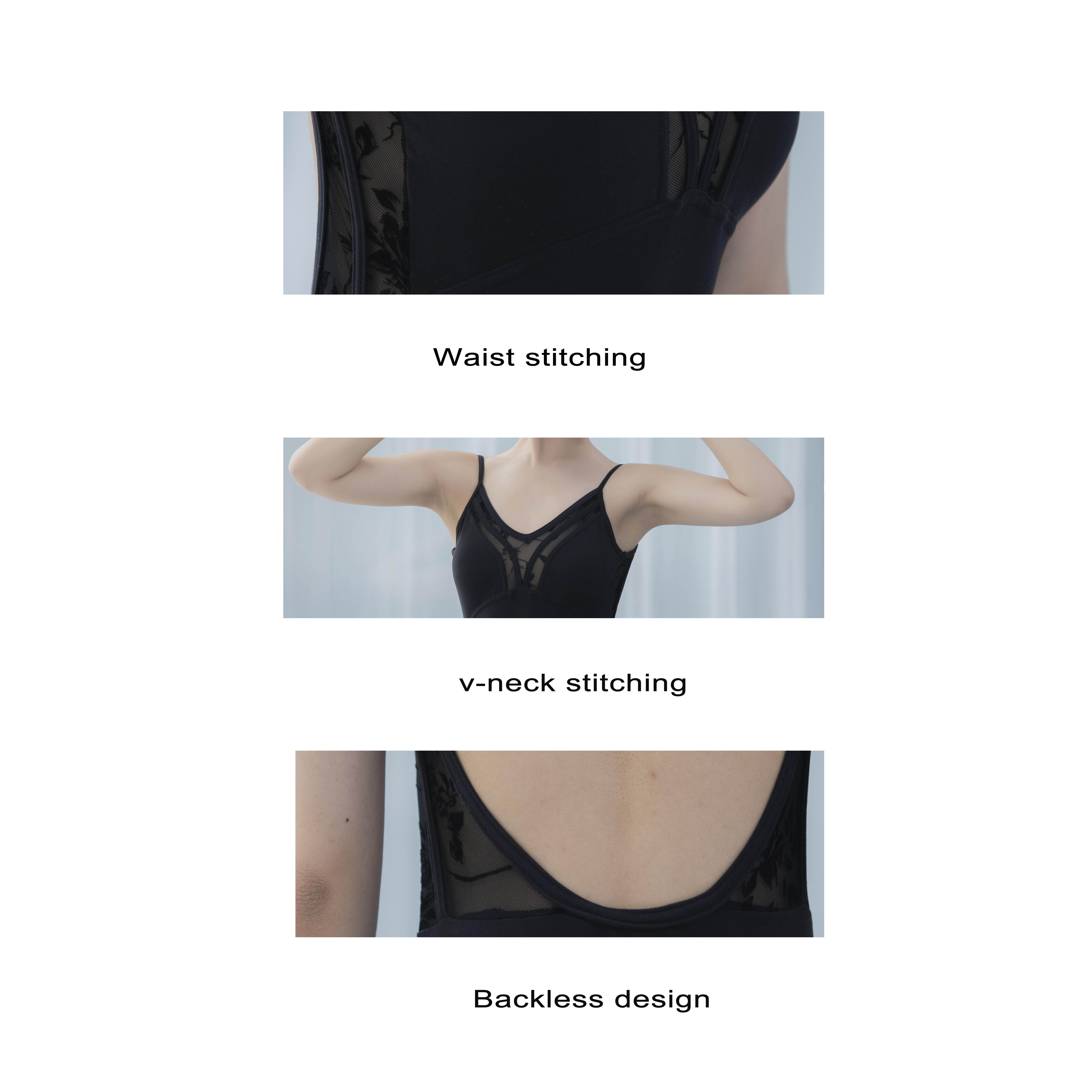 Factory direct sales of high-quality low-cost black silk stitching training dancewear adult girls ballet leotards