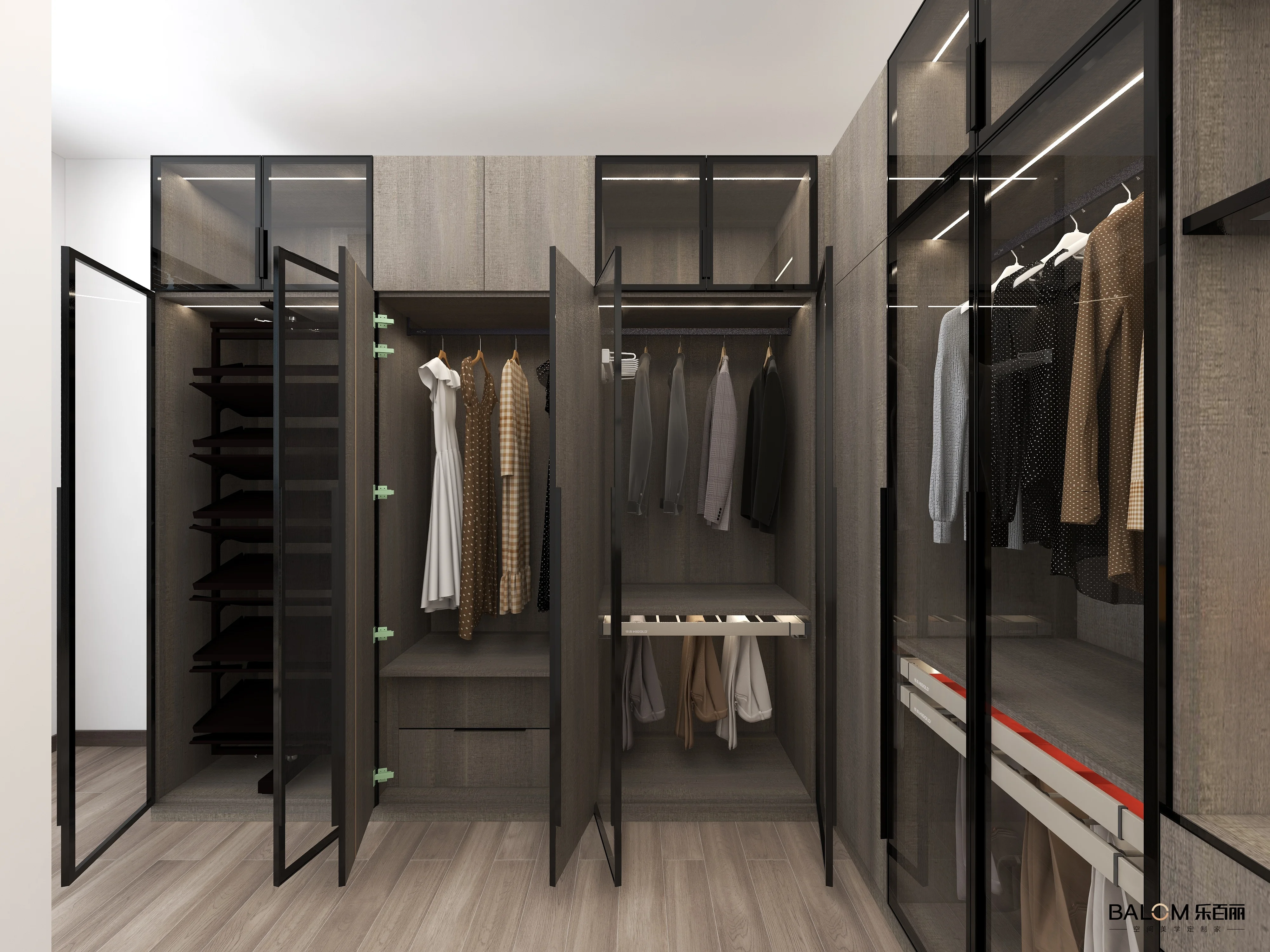 OEM ODM supplier high quality luxury wood wardrobe cabinet glass door walk in wardrobe