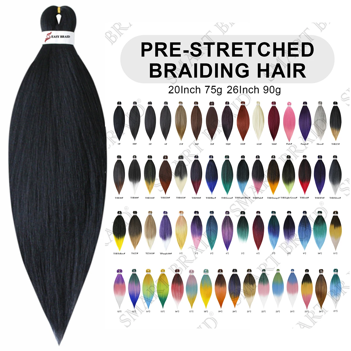 1 Pack 26inch 95grams Low Temperature Flame Retardant Synthetic Ombre Purple Blue Blonde Pre Stretched Braiding Hair