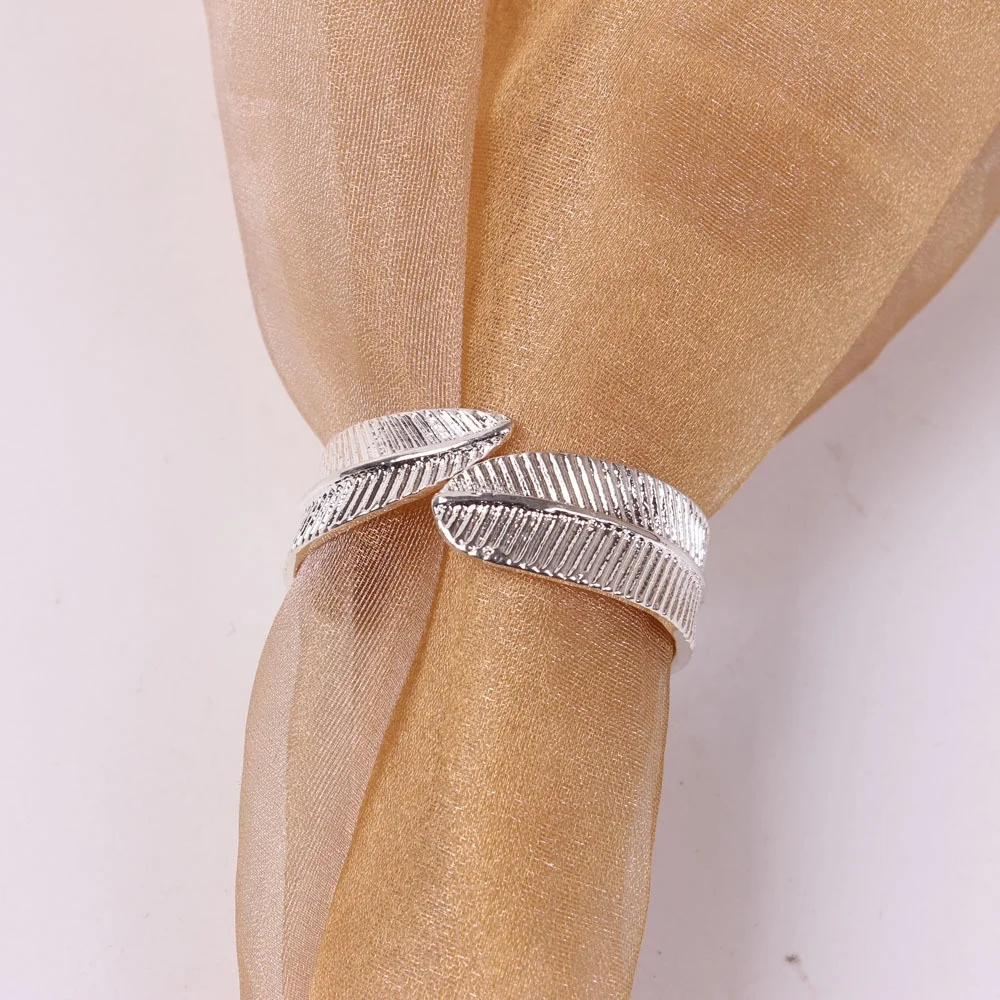 European-style restaurant banquet cloth decorated napkin ring Gold plated leaf napkin metal feather napkin ring