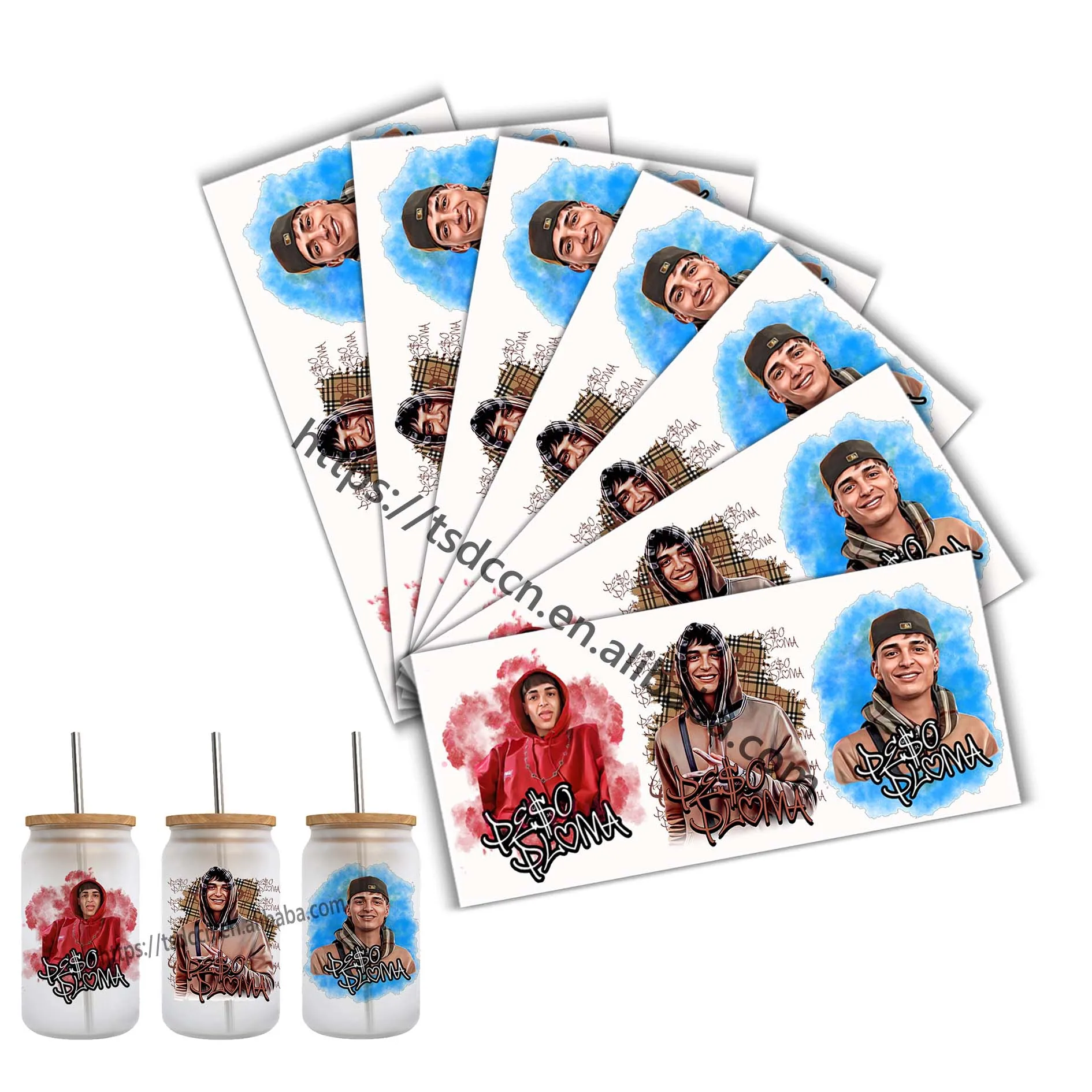 newest peso pluma Sublimation 16oz Libbey Beer Can custom UV DTF Wraps heat Transfer Glass coffee Cups scratch proof sticker