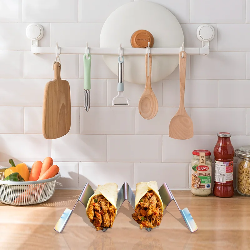 Factorywholesale silver gold black stainless steel burrito trays pancake pizza rack taco holder