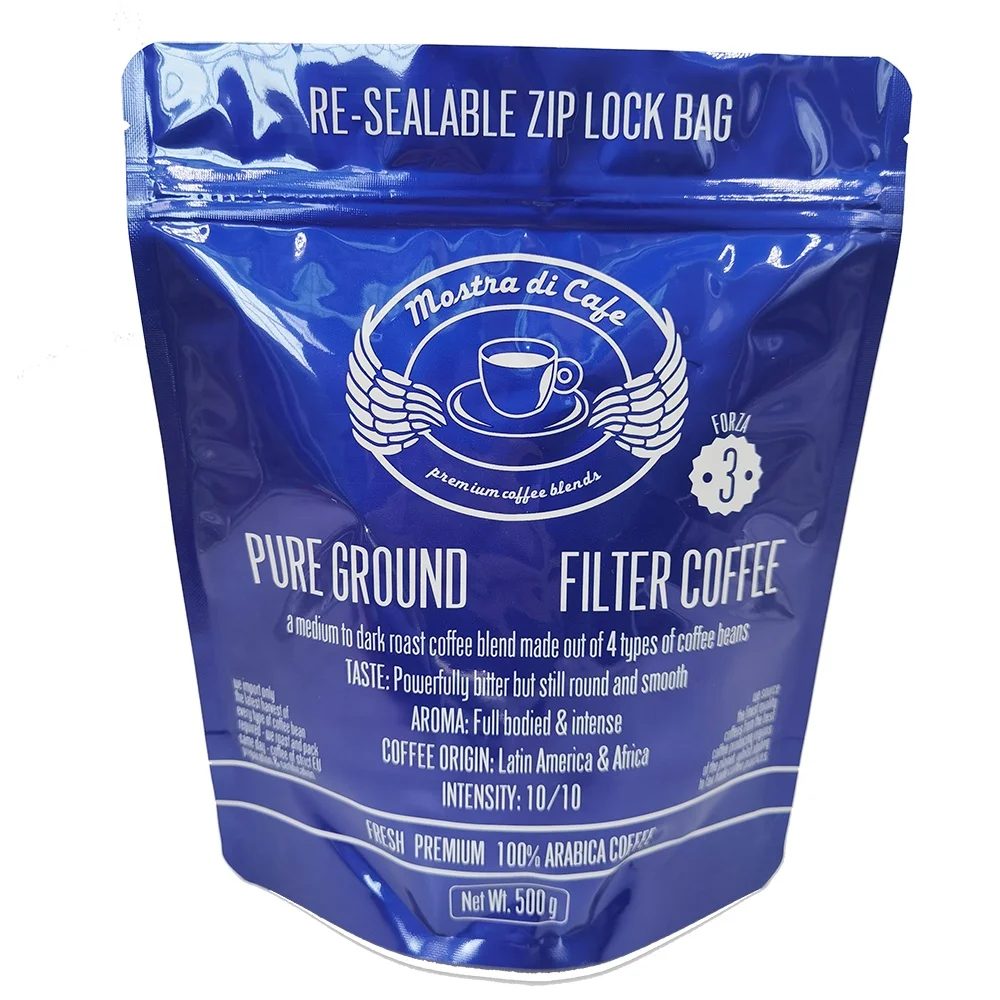 Laminated material stand up food plastic bag with own logo Stand up zipper coffee pouch  printing bag