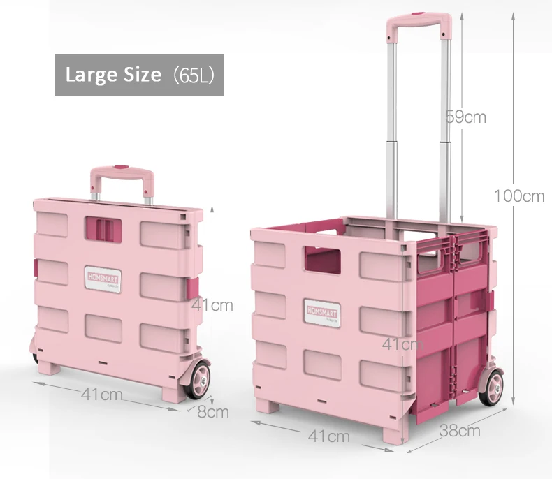 High Quality Large Heavy Duty Light Shopping Lightweight Folding Cart Supermarket Trolley Plastic Four Wheel Trolley 3kg 100cm