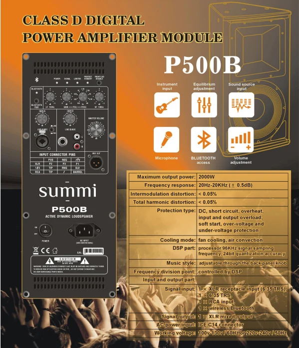 SUM-P500B Power DSP Digital BT Amplifier Module Class D subwoofer module board 1*2000W for Speaker  amplifiers