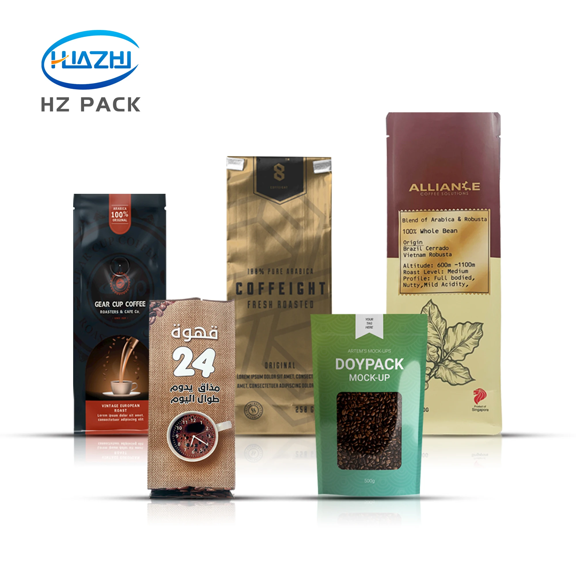 Coffee Bag With Valve And Zipper Custom Printed square bottom 250g 1kg Biodegradable Coffee Flat Bottom pouch