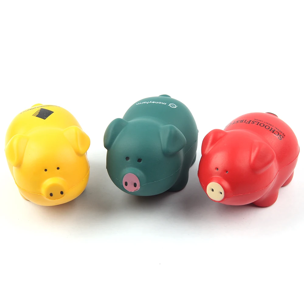 PU foam custom logo cute animal pig shape stress ball for promotion