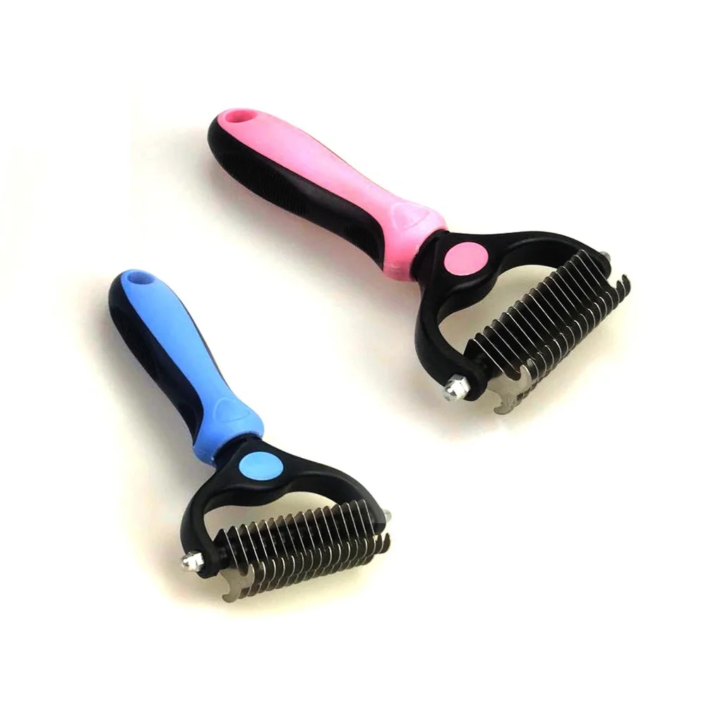 Щетка из нержавеющей стали для вычесывания кошек, расческа для вычесывания и удаления шерсти у домашних животных, 2 в 1