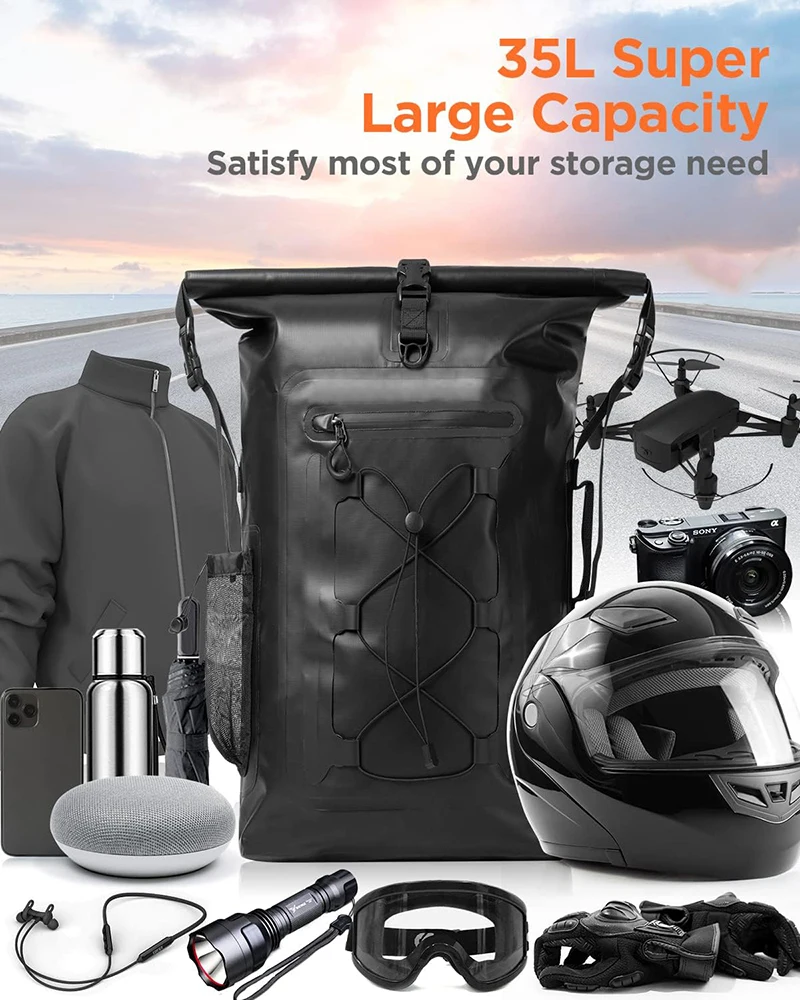 Motorcycle Waterproof Motorcycle Backpack Tail Bags Travel Saddlebags 35L Duffle Bags PVC 500D Waterproof Dry Bags