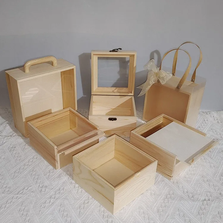 Luxury dark color usb wood box walnut wood album gift box with acrylic lid 4*6 inch wooden photo box