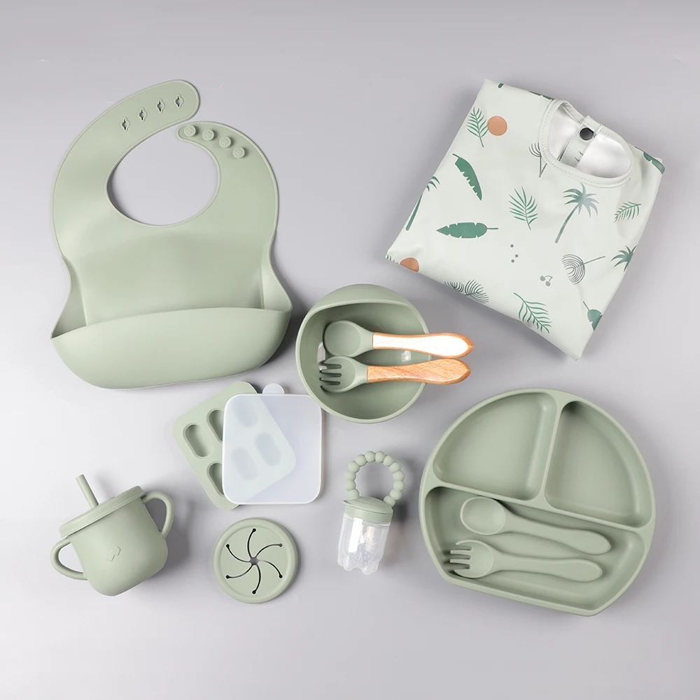 Eversoul ODM Kids Dining Free Baby Feeding Set Bibs Plates Bowls Spoons  Baby Supplies Kids Accessories Silicone Baby Products