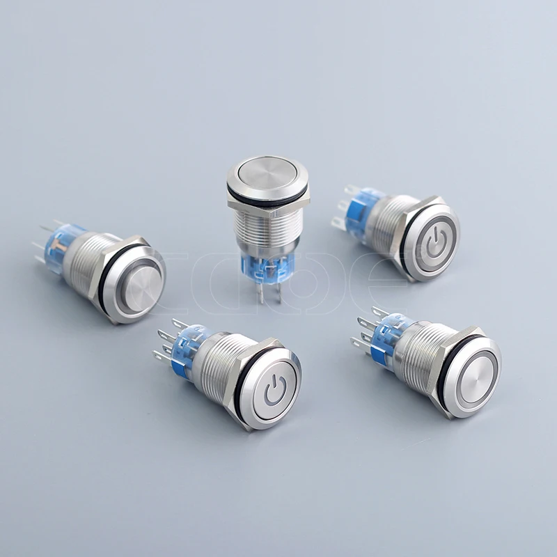 cdoe power illuminated head metal DPDT  led 12v blue 16mm waterproof momentary push button switch