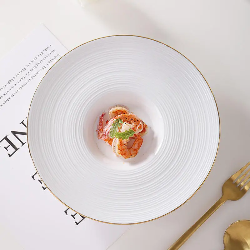 Wholesale modern design white porcelain straw hat plate round ceramic dishes & plates for home hotel restaurant charger plates