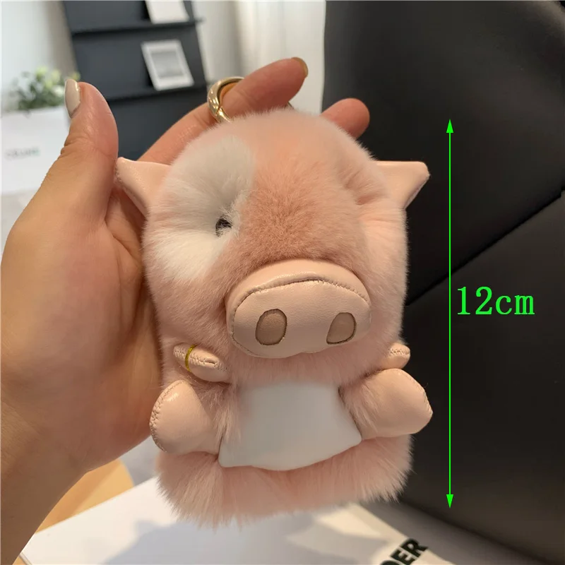 Real Rex Rabbit Fur Pig Car Pendant Plush Toy Cute Pig Bag Pendant Plush Keychain