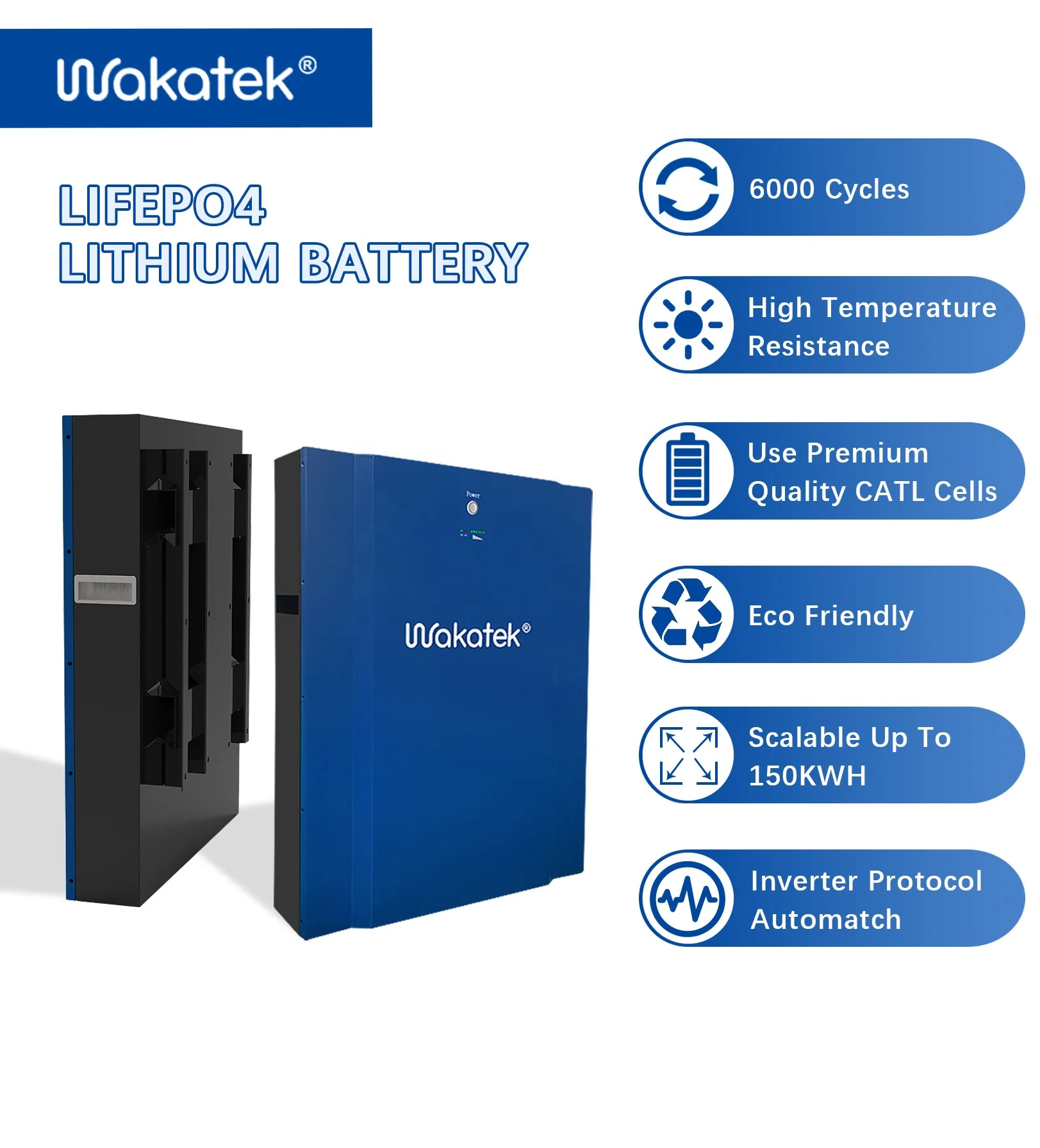 WAKATEK 20kwh 15kwh 10kwh lifepo4 rechargeable lithium battery 48 volt lithium ion battery
