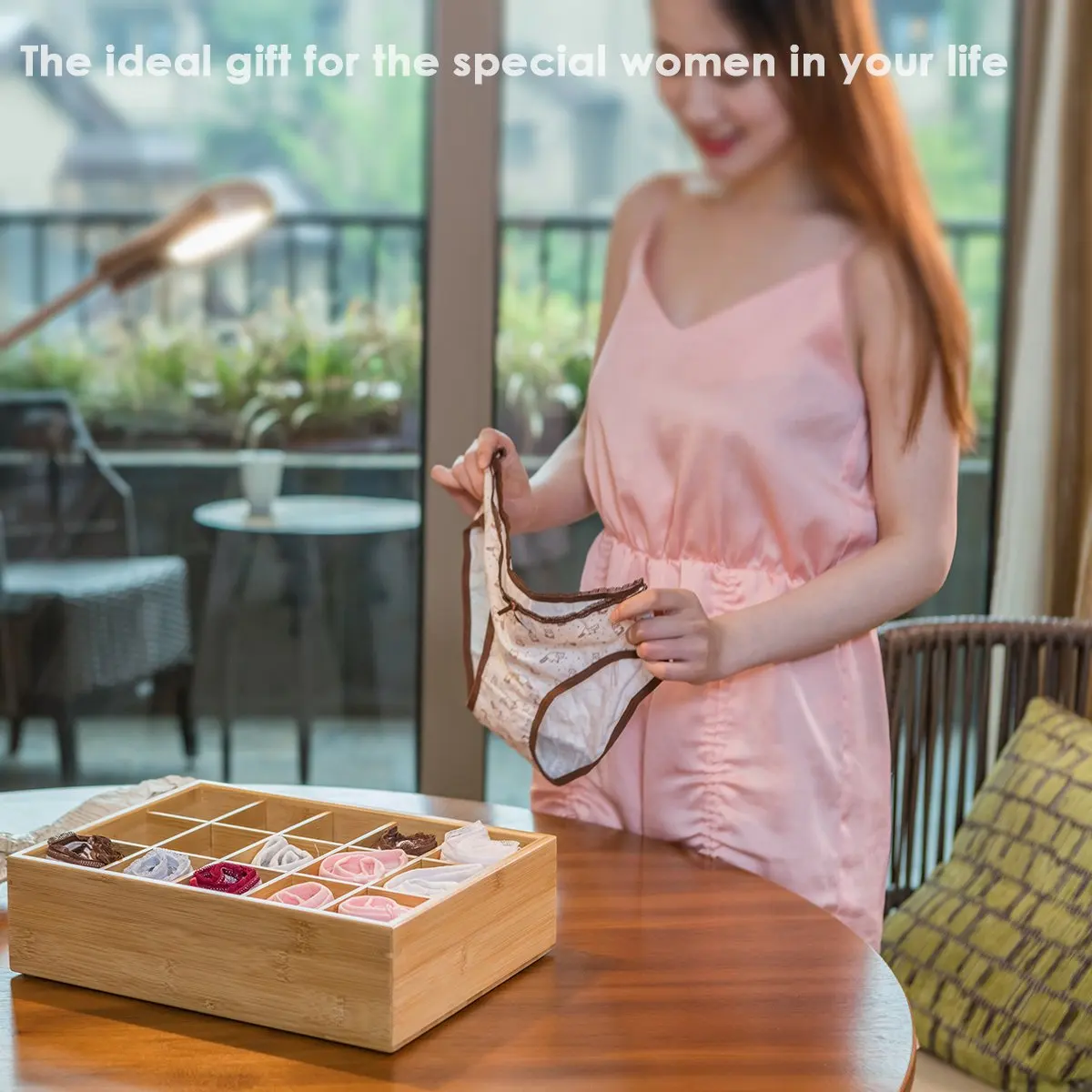 Bamboo 10 Compartment Belt Organizer Drawer Small Clothes Organizer Multifunctional Wooden Storage Organizer with Dividers