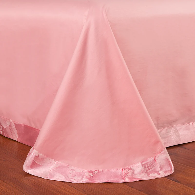 Smooth 40S 4-piece Quilt Cover Embroidery Edge Pink Luxury Bed Linen Cotton Sheet Bedding Set