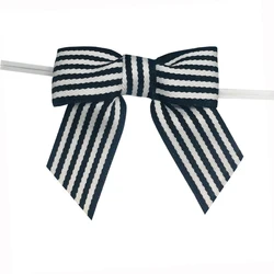 Wholesale Black and White Stripe Grosgrain Ribbon Bow With Wire Twist