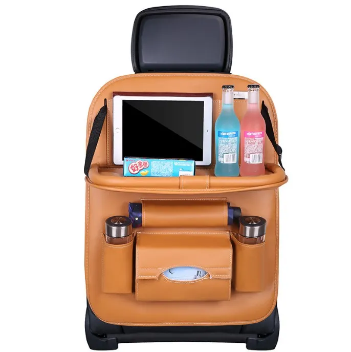 Car Backseat Organizer PU Leather Car Seat Organizer Muti-Pocket Back Seat Storage Bag With Folding Table