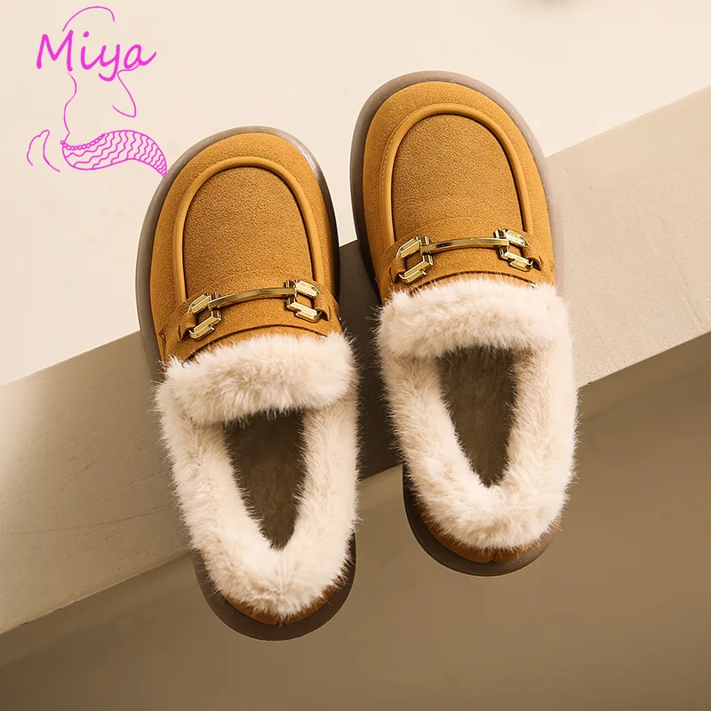 Low-Cut Warm Beanie Cotton Shoes Winter Velvet Thickened Flat Bean Shoes Lamb Wool Round Toe Snow Boots for Women