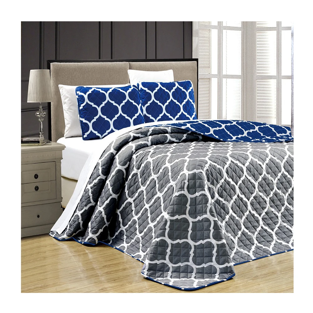 Оптовая продажа Реверсивный стеганый комплект постельного белья покрывало на голову, комплект из 3 предметов с принтом из микрофибры одеяло