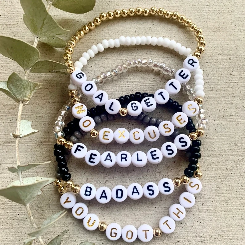 Motivational custom name bracelet handmade beaded word bracelet inspirational bracelet in summer