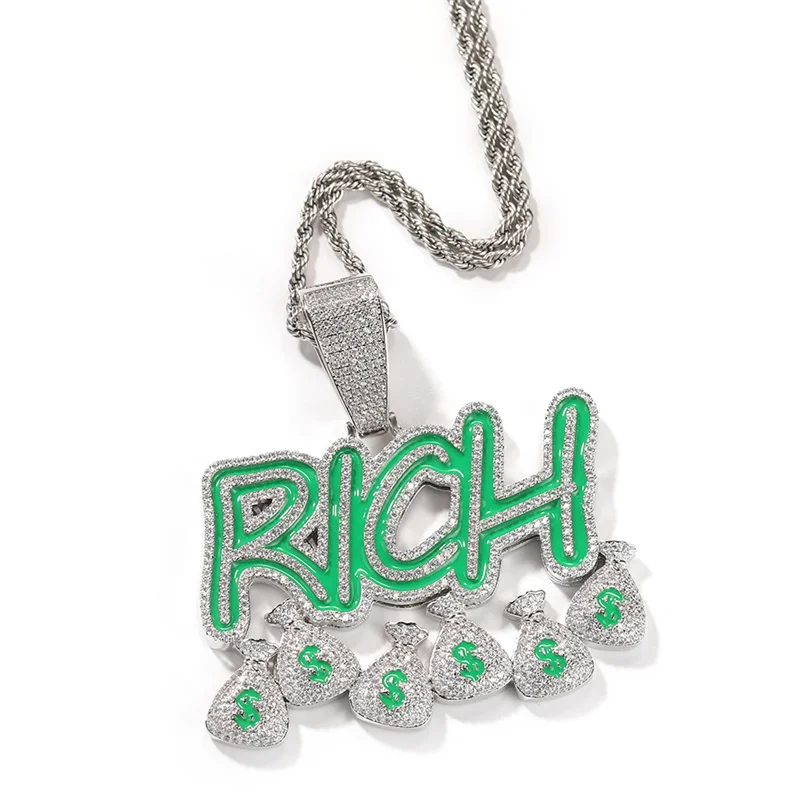 Dollar kolye new product RICH money bag letter pendant luminous men and women fashion hip-hop rap jewelry wholesale factory