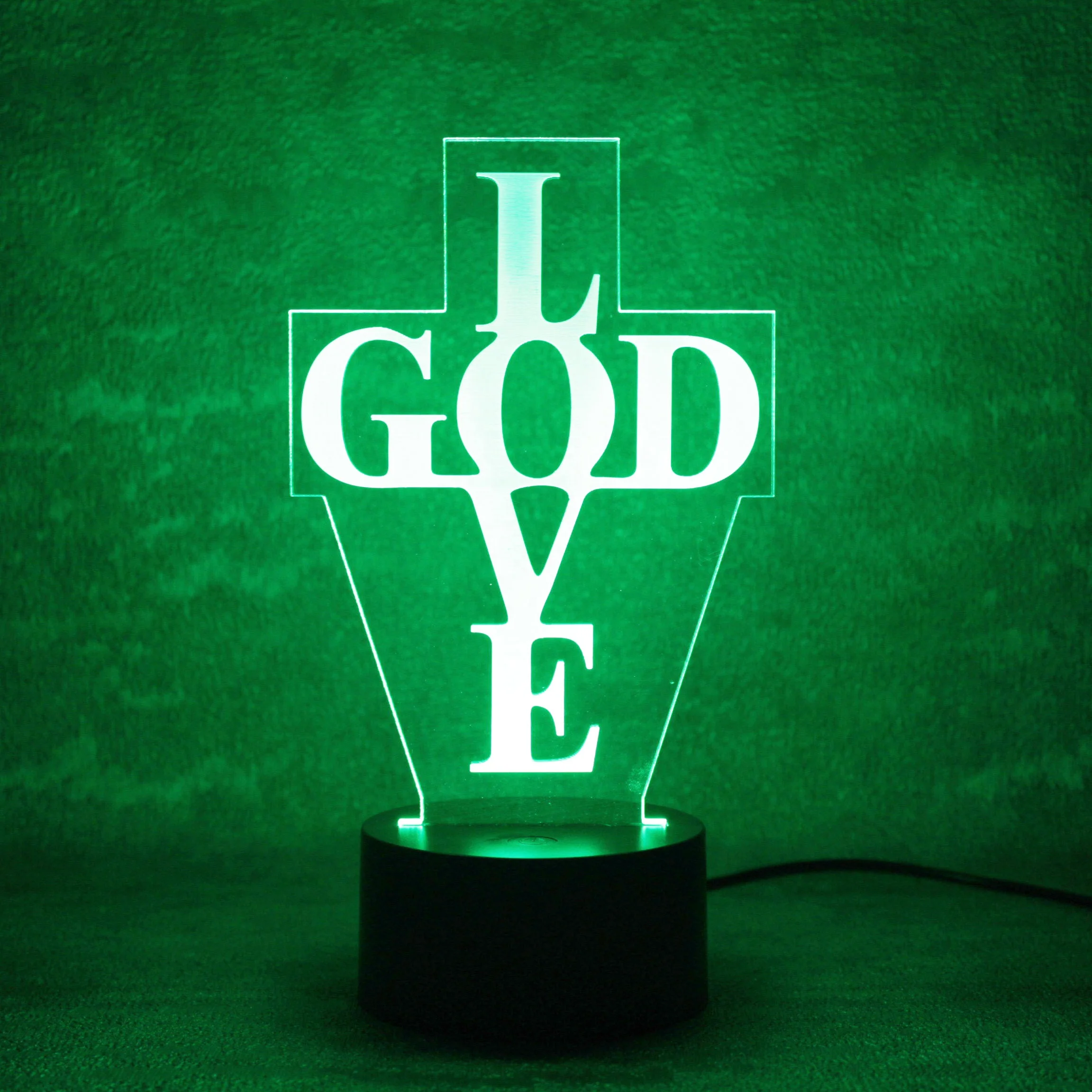 LOVE 3D LED Light Optical Illusion Lamp GOD Christian Jesus Christ 7 Colors Sensor Room 1-year