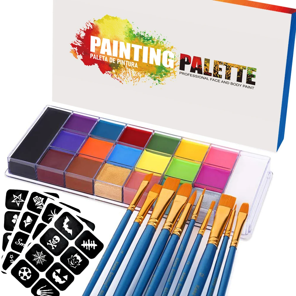 Professional Face Body Art Painting Brush Stencil Supplies Cosplay Makeup Palette Body Paint Kit Oil Face Paint