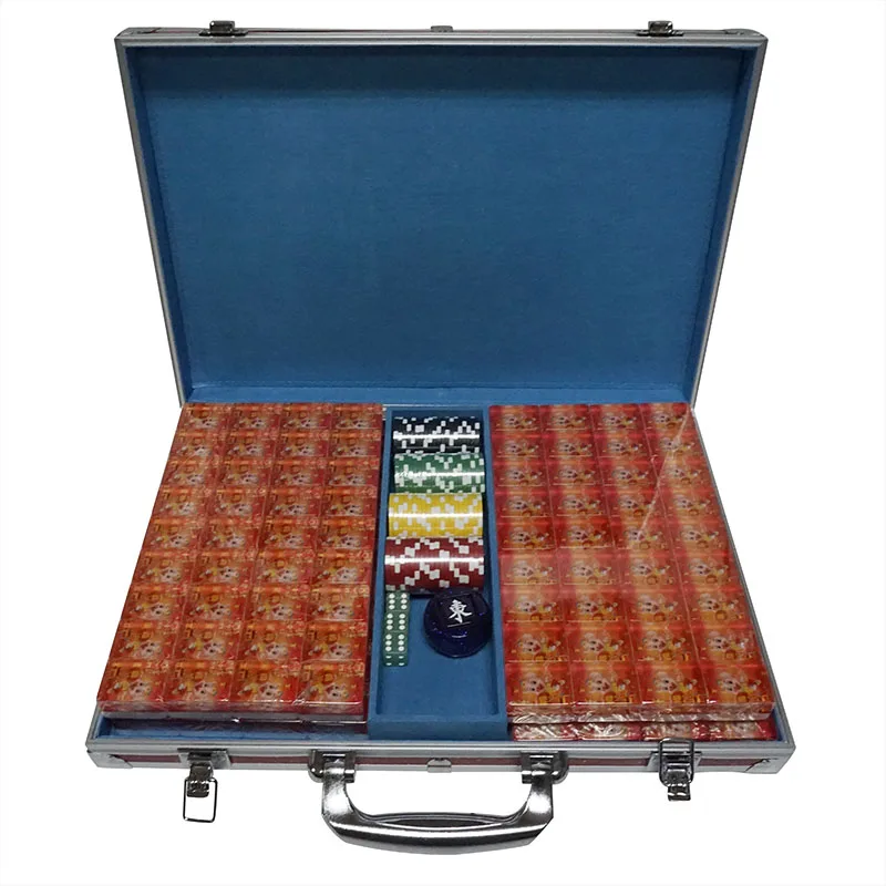 Custom Premium Gift Brand Mahjong Set 31 35.5 37 39mm Size Custom Print Set 160 144 Acrylic Mahjong Tile