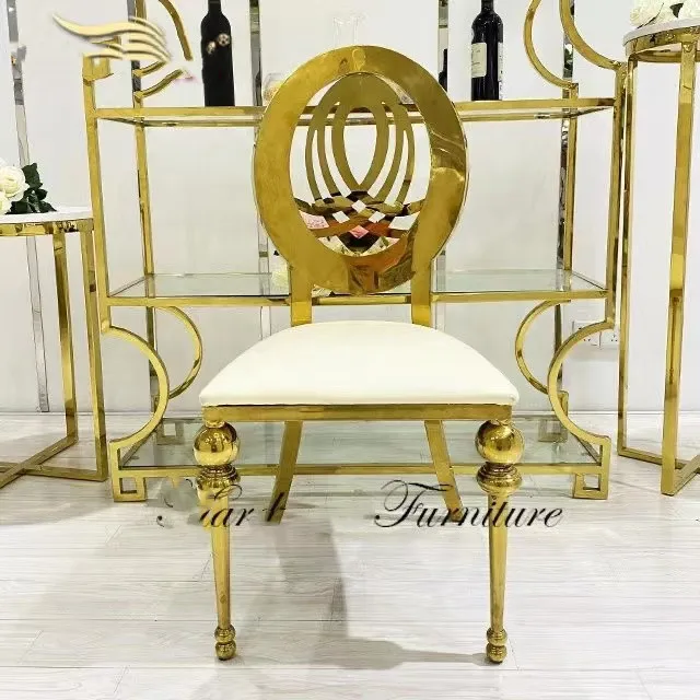 Good price Luxury Gold back round throne stainless steel hotel Party Event Dining Banquet Wedding Chairs