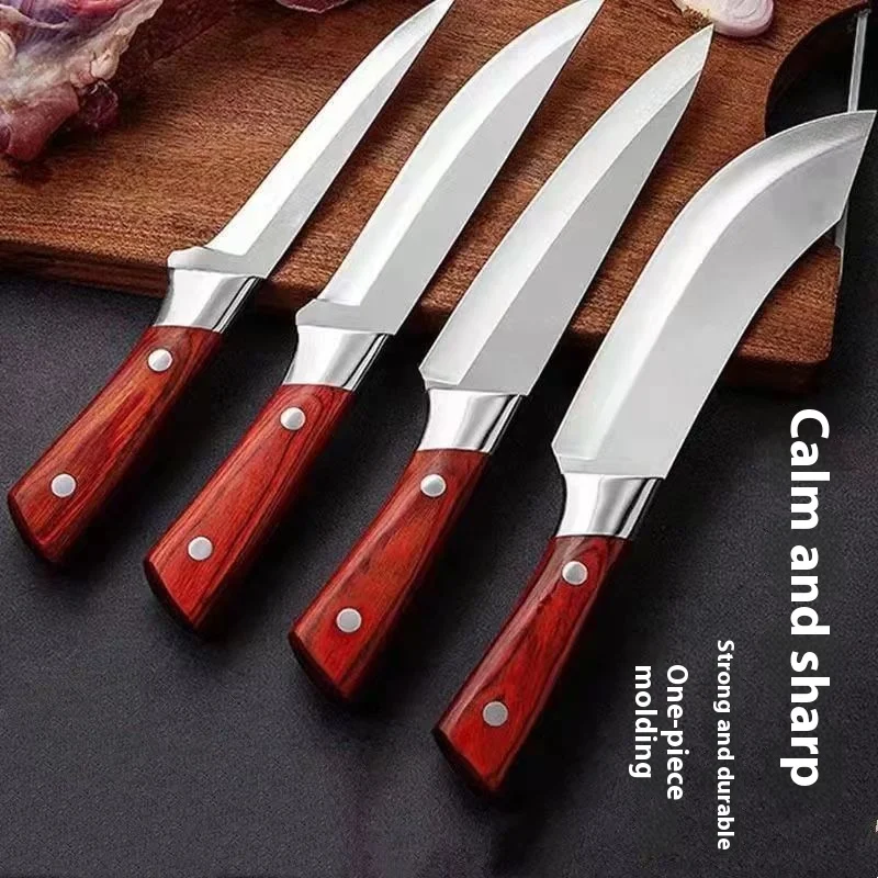 Custom wooden handle damascus curved carving bread paring boning butcher cleaver knife set for fruit