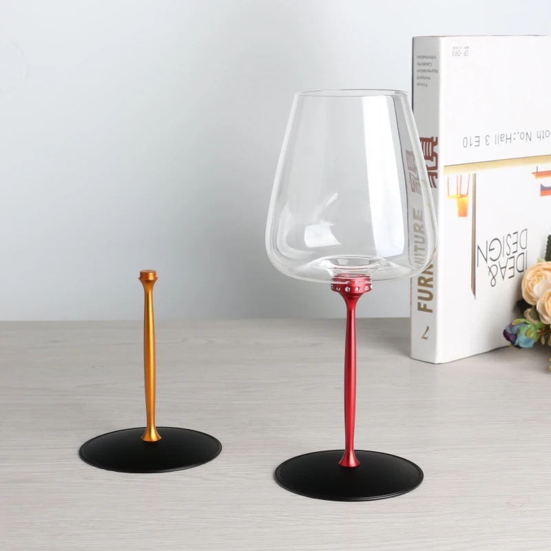 Burgundy Crystal Wine Glass With Red Rod And Black Background Luxury Goblet Crystal Red Wine Glass Rotatable Removable