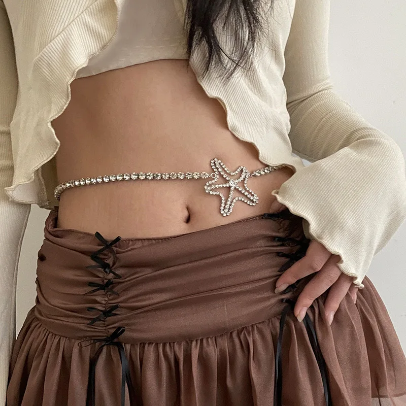New Arrival Rhinestone Pentagram Personality Spice Summer Beach Body Waist Chain Navel Accessories