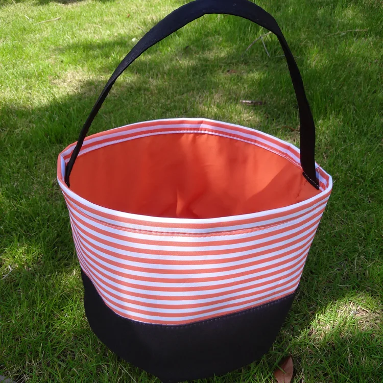 Halloween Pumpkin Bucket Supplies Black Orange Bat Skeleton Decoration Fabric Trick or Treat Candy Tote Bag Gift Basket For Kids