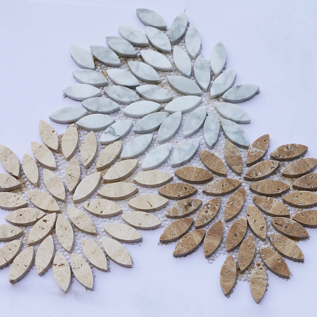 Flower Marble Mosaic Tile For Floor Modern Style Decoration Carrara White Travertine Stone Mosaic Tiles