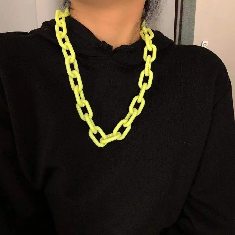 Hip-pop Style Fashion Acrylic Link Chain Necklace Matte Clear Black Pink Orange Yellow White Colors