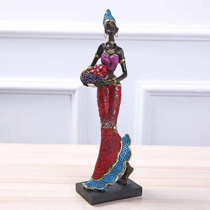 Resin High Quality Elegant Black Resin Premium Quality Young African Woman Lady Figurine For Home Decor