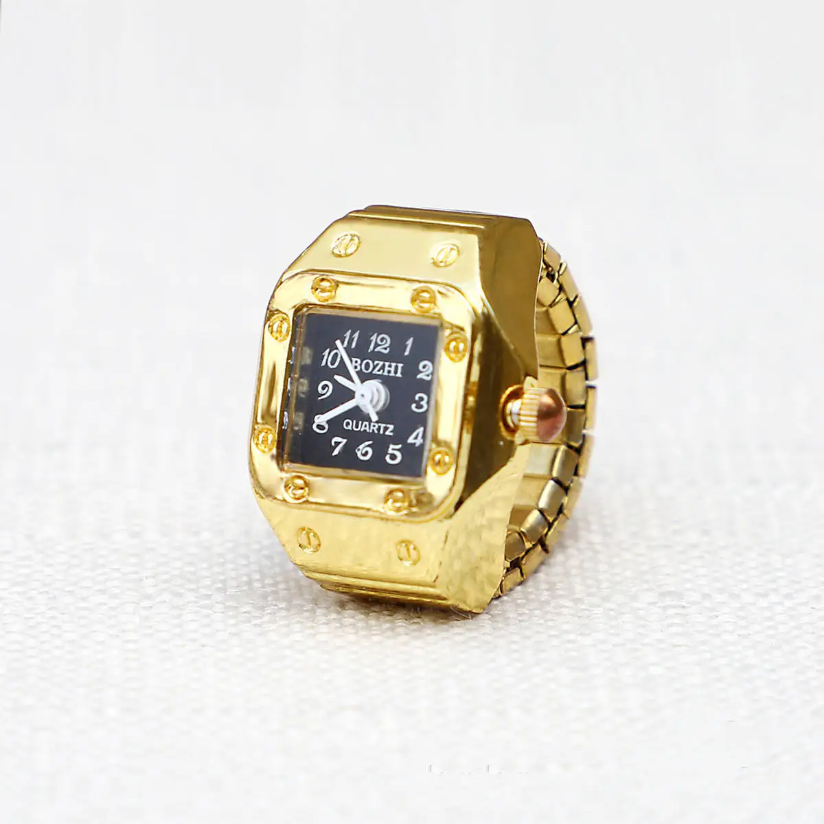 Hifive Wholesales Gold Plated Rivet Heart Quartz Watch Ring Unisex Jewelry Wrist Bands Smart Ring Watch for men women