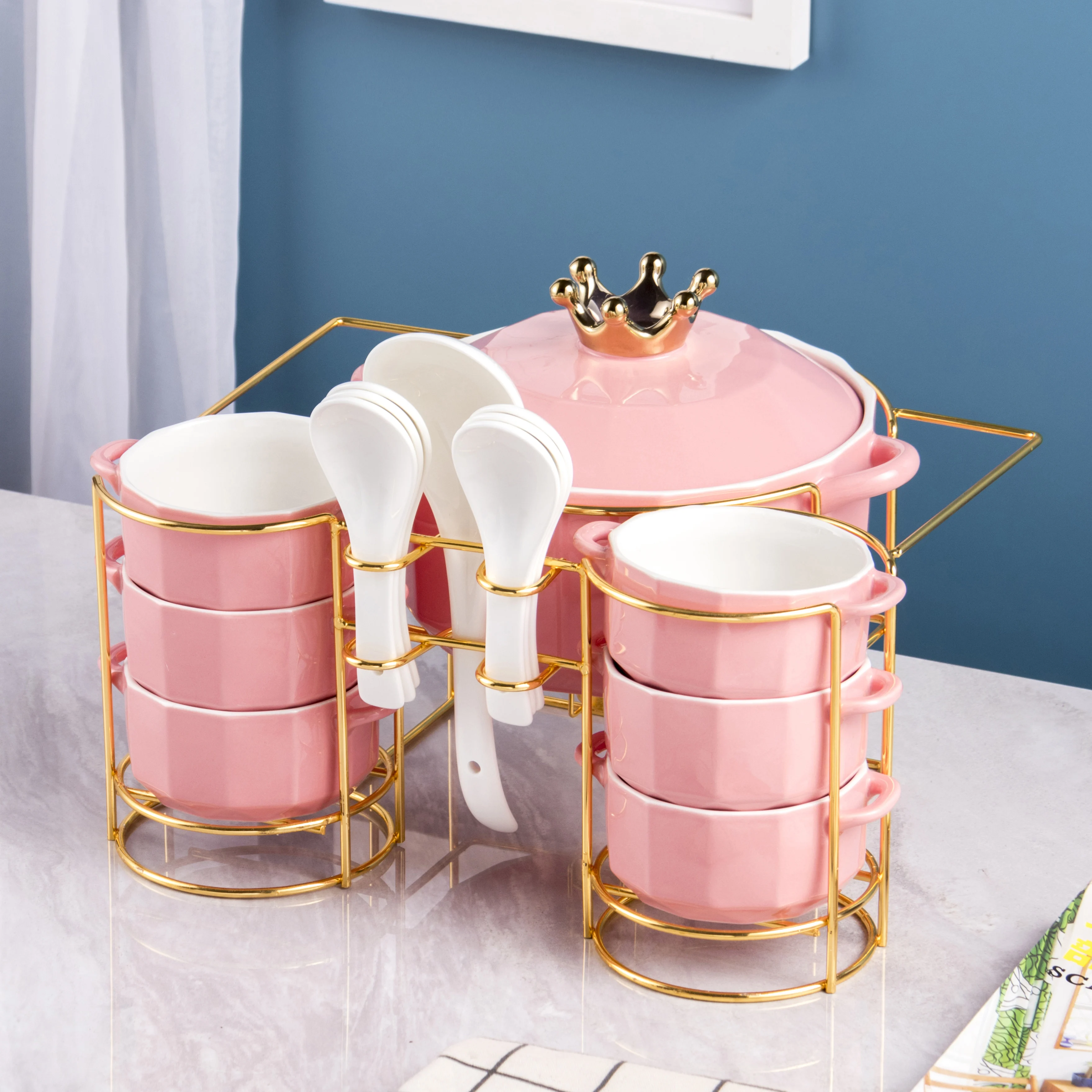 Hot Sale Food Safe Dinner Set Wholesale Home Use Kitchen Tableware Ceramic Soup Tureen Soup Pot With Bowl Set