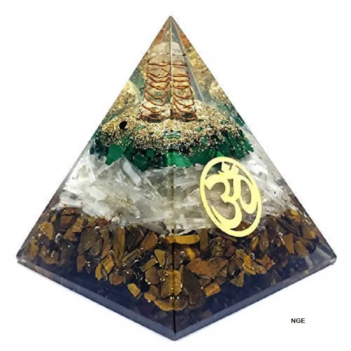 Пирамида ОРГОН с тигровым глазом малахит и селенит драгоценный камень религиозным символом Ом пирамида оргонита для лечения