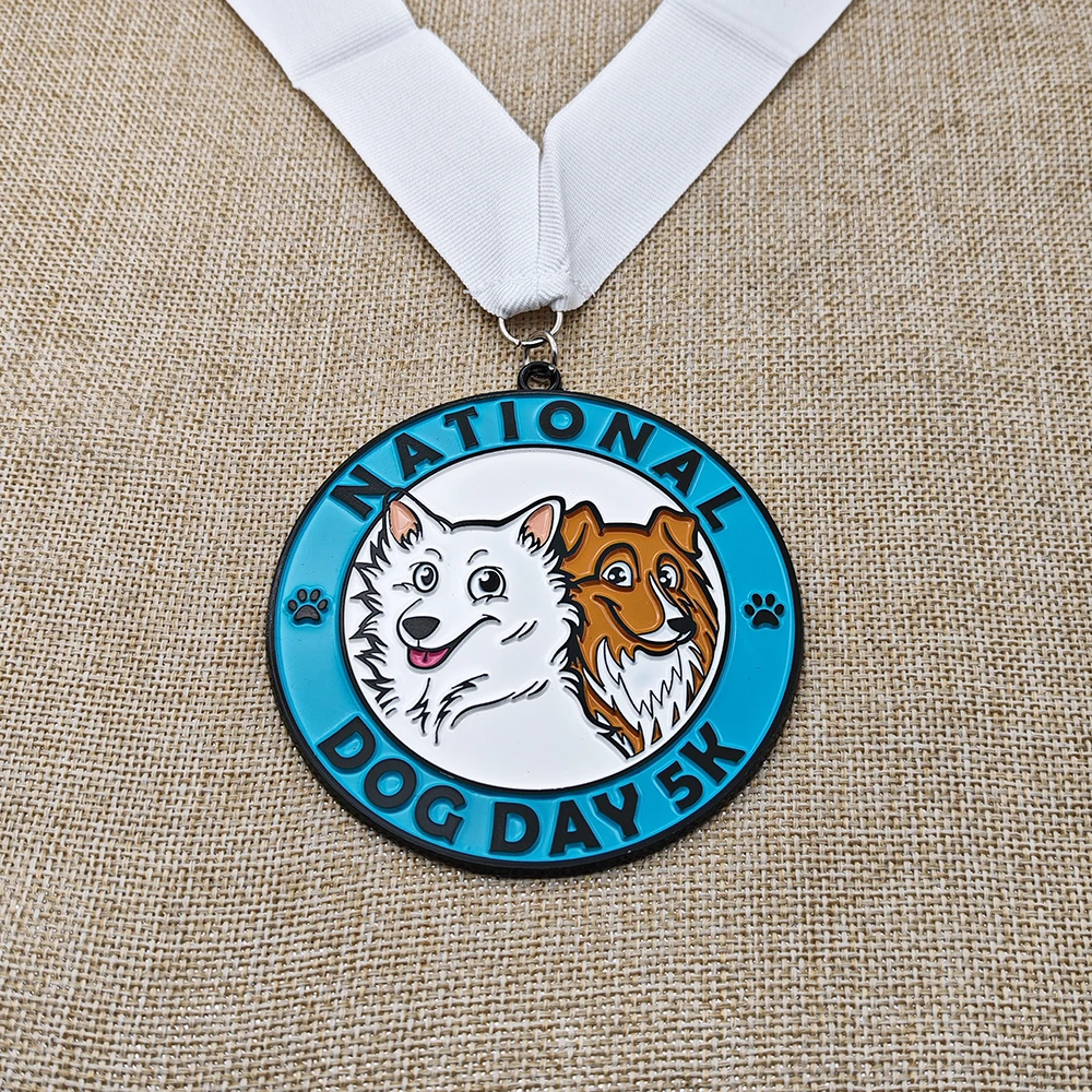 Manufacturer Marathon Race Finisher National Dog Day 5K Running Award Custom Metal Craft Sport Medals With Ribbon