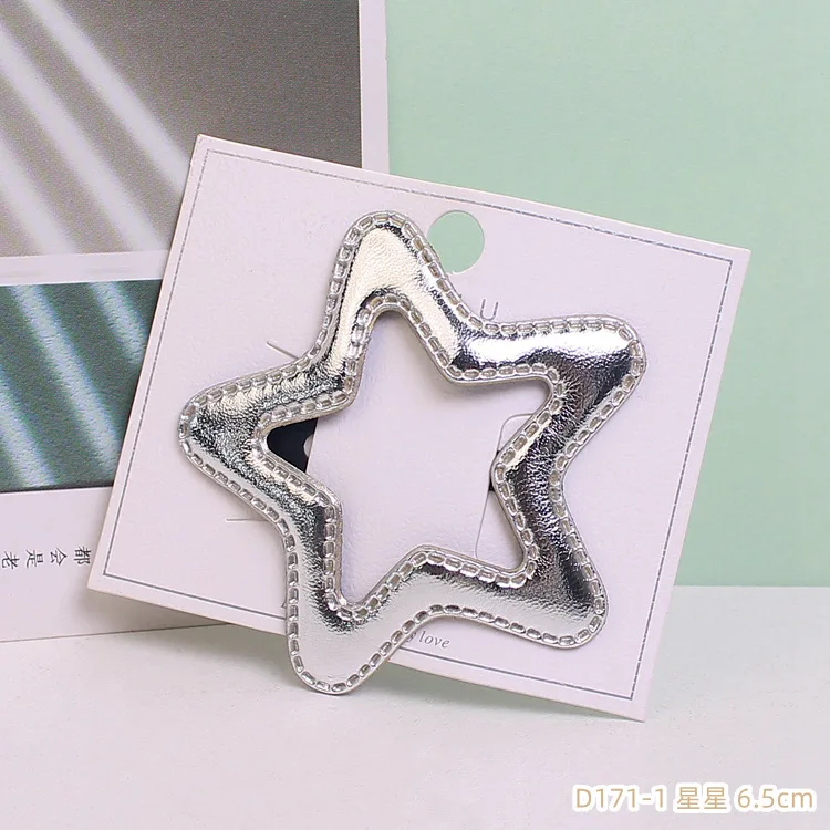 Y2k Sweet Cool Silver PU Leather Heart Star Hair Clips 2Pcs/set Korean Side Clips Bangs Clips