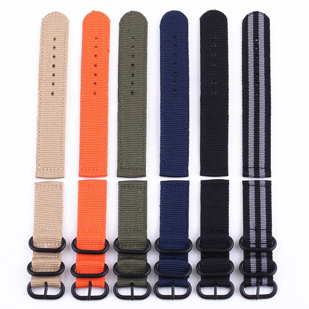 Fabric sport orange beige black gray military green blue khaki zulu canvas watch band 2 piece nylon watch strap