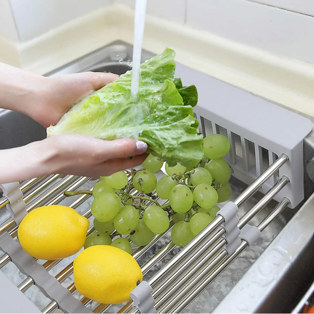 Multifunctional practical drain basket fruit and vegetable retractable kitchen stainless steel sink drain basket