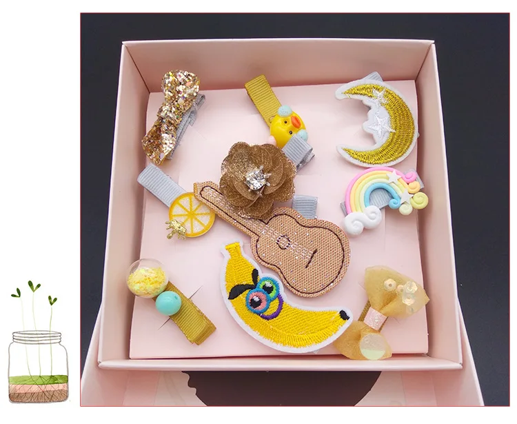 10pcs/set Gift Kids Bows Hair Clips For Girls Hair Accessories Lovely Cartoon Hairpins Headwear Princess Crown Flower Barrettes