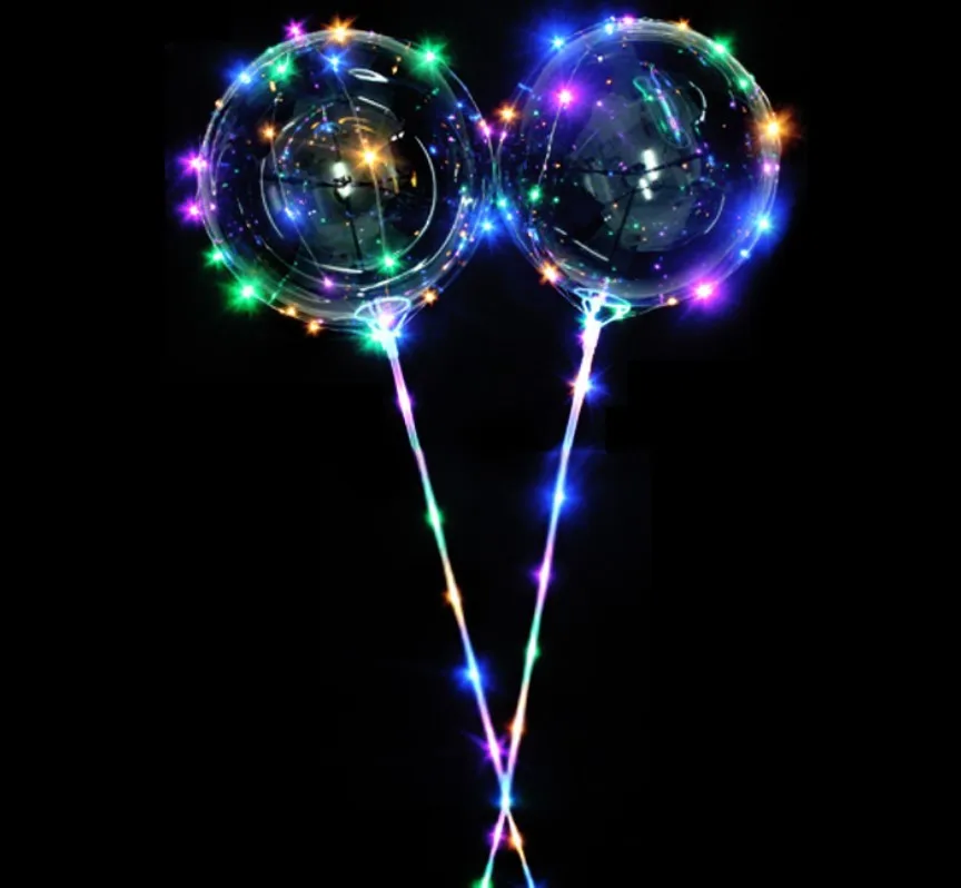 20 inch LED Bobo Light up Balloon 70CM Handheld Stretchable Transparent clear Bubble Balloon with sticks Globo Burbuja