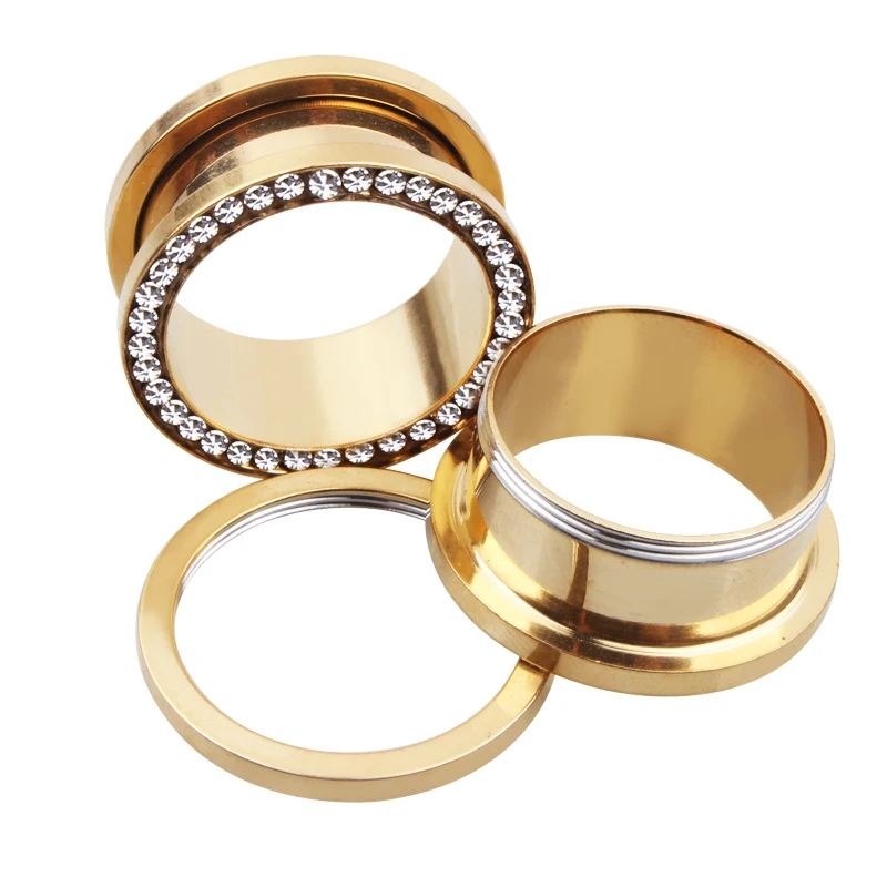 10Pair/Set Stainless Steel Zircon Ear Tunnels Plug Screw Gauge Ear Expanders Earrings Piercing Jewelry Wholesale